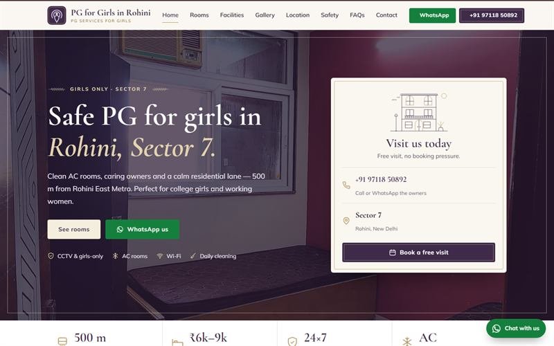 Homepage of PG for Girls in Rohini